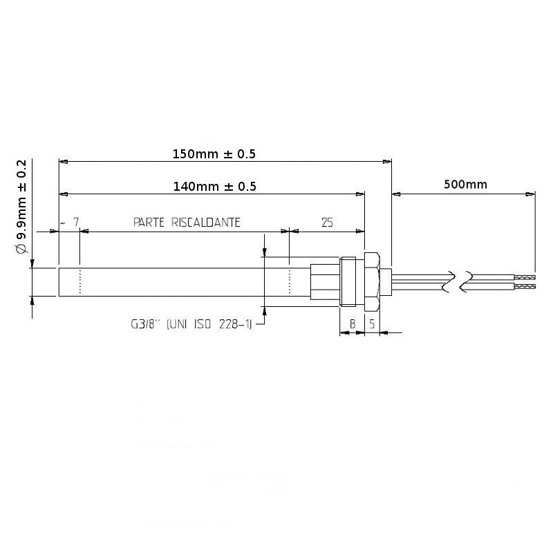 Candeletta Stufa a Pellet D.9,9 L.140 - 150 280W c/raccordo 3/8" MCZ - ARCE - EVA CALOR - VULCANIA - PIAZZETTA - SUPERIOR - PALAZZETTI - RAVELLI - ISO KALOR - CS THERMOS - KARMEK ONE - CADEL - ECOTECK - PALAZZETTI