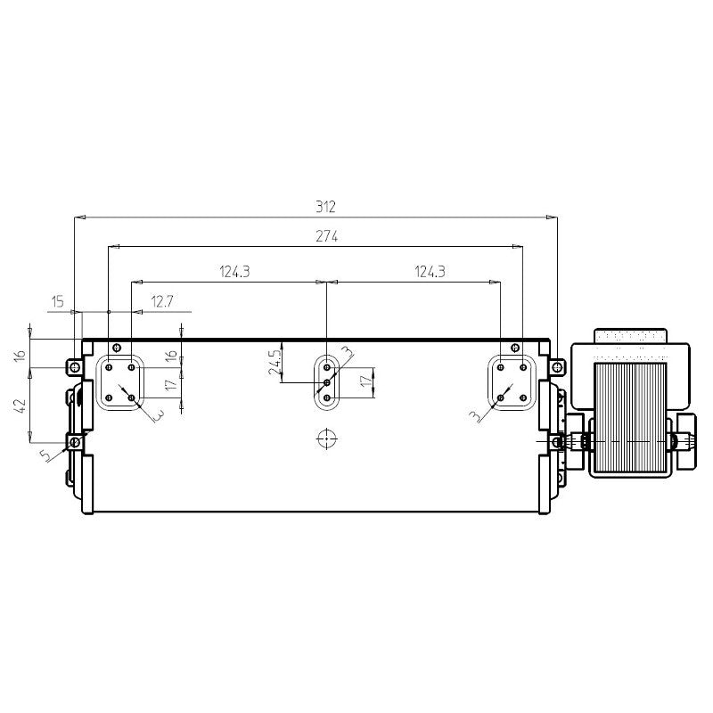 Ventilatore Tangenziale per Stufe a Pellet TGA 60/1-300/30 EMMEVI - FERGAS , Ø Ventola 60mm, Dimensione Bocchetta 304x40mm, Lunghezza Totale 394mm