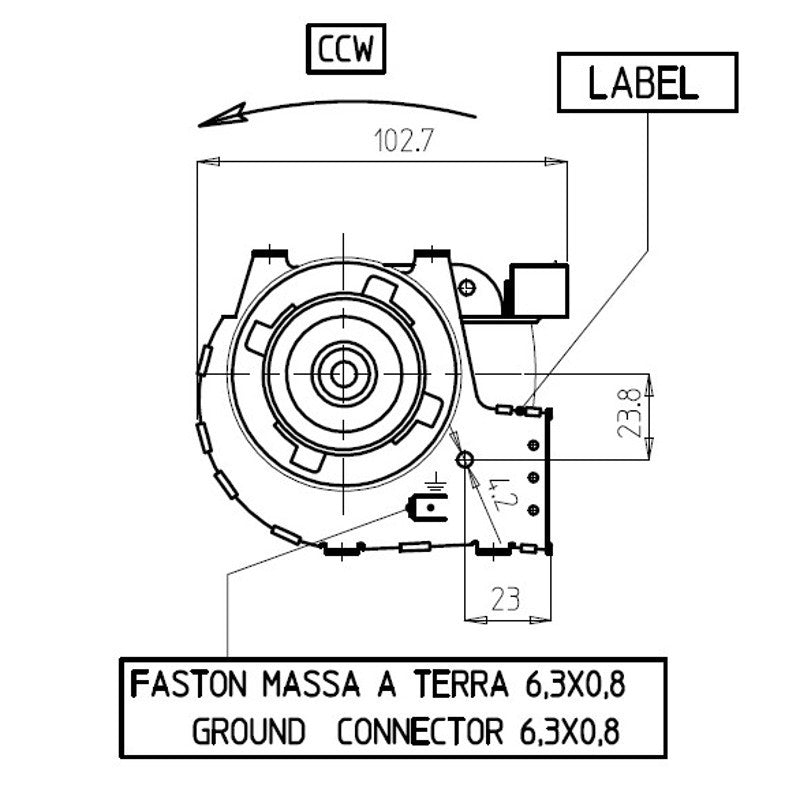 Ventilatore Tangenziale per Stufe a Pellet TGA 60/1-300/30 EMMEVI - FERGAS , Ø Ventola 60mm, Dimensione Bocchetta 304x40mm, Lunghezza Totale 394mm