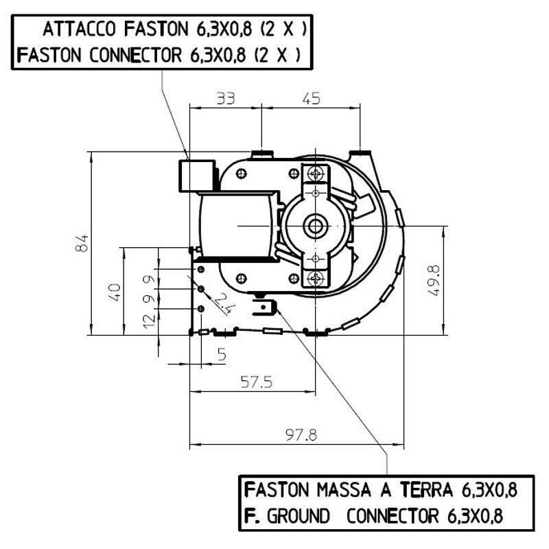 Ventilatore Tangenziale per Stufe a Pellet TGA 60/1-240/30 EMMEVI - FERGAS 113231, Ø Ventola 60mm, Dimensione Bocchetta 244x40mm, Lunghezza Totale 320mm