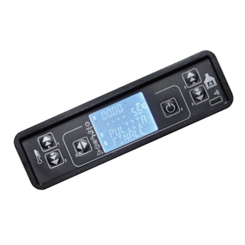Tastiera Display LCD F047_2 Micronova, per Schede di Controllo Stufe a Pellet, ad Incasso Orizzontale, 6 Tasti Fisici, Dimensioni: 160x50x23 mm