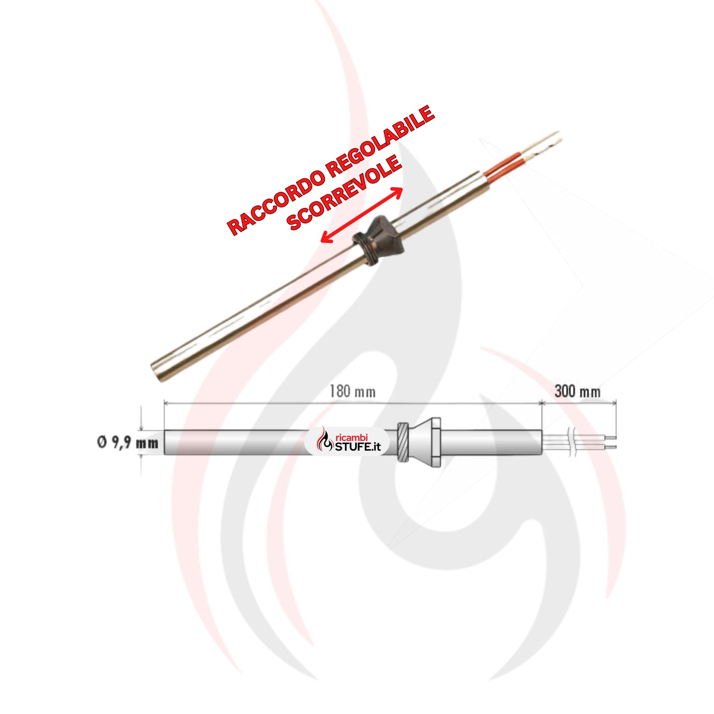 Candeletta Stufa a Pellet Universale D.9,9 L.180 W330 C/raccordo regolabile 3/8"