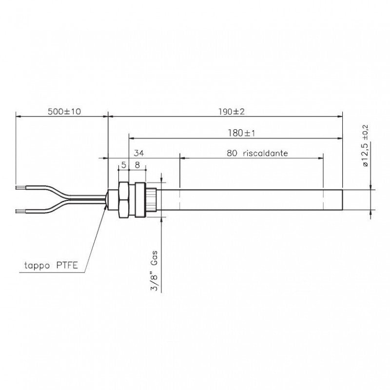 Poêle à pellets bougie D.12,5 L.180 - 190 350W avec raccord 3/8" THERMOROSSI