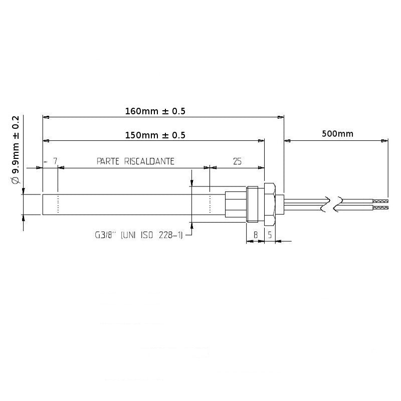 Candle Pellet Stove D.9,9 L.150 - 160 300W w/3/8" LINCAR-UNGARO-VIBROK connection