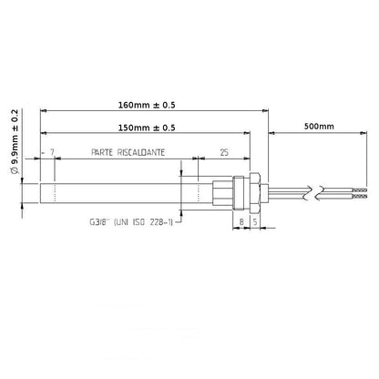 Candeletta Stufa a Pellet D.9,9 L.150 - 160 300W c/raccordo 3/8" LINCAR - UNGARO - VIBROK - RAVELLI - GREENPUROS - KARMEK ONE