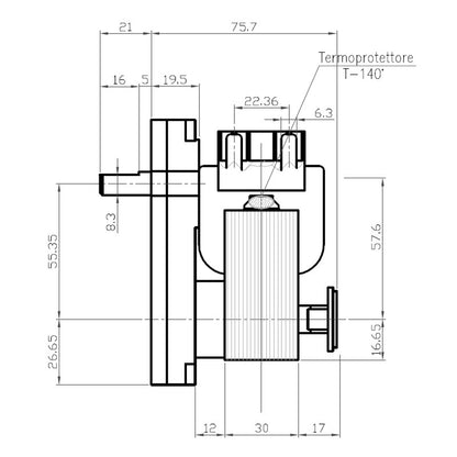 MOTORIDUTTORE STUFA A PELLET 2 RPM - ALBERO 9,5  KENTA